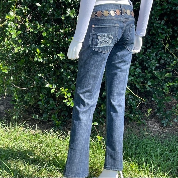 7 FAMK Dark Pleated Embroidered Bootcut Jeans - Picture 12 of 15